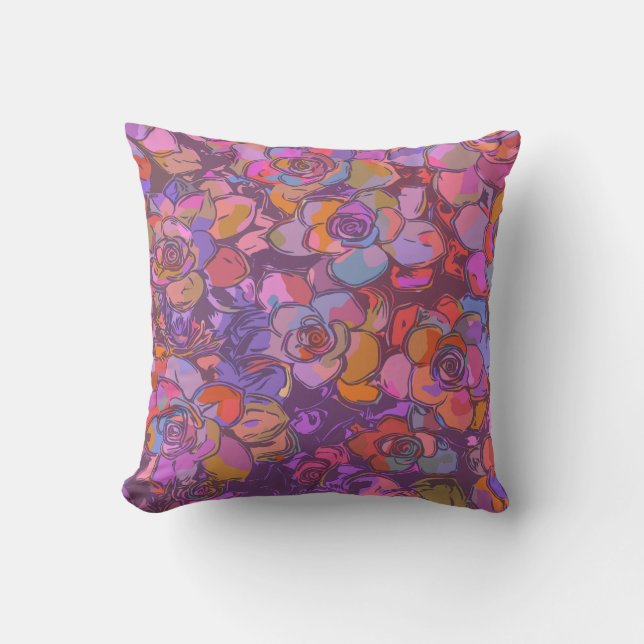 Coussin Motif d'illustration de fleurs botaniques en viole (Recto)