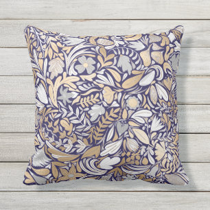 Coussin Motif d'illustration de la feuille florale blanche