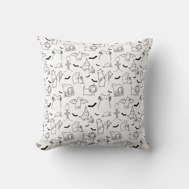 Coussin Motif d'illustration Halloween Chat Jeu d'oreiller (Recto)