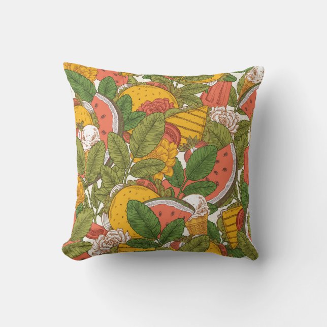 Coussin Motif d'illustration Vintage de nourriture d'été (Recto)
