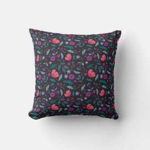 Coussin Motif d'illustrations florales rose et violet