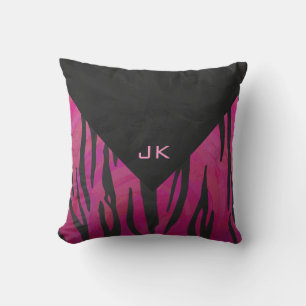 Coussin Motif d'impression monogramme rose et noir