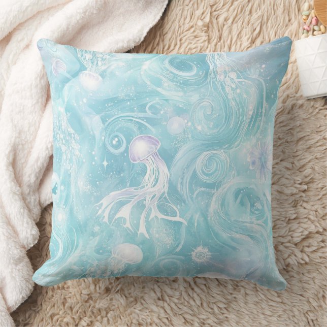 Coussin Motif d'océan de méduses lumineuses (Couverture)