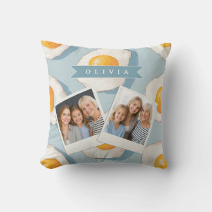 Coussin Motif d'oeuf frit personnalisé amusant bleu drôle