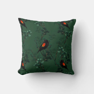 Coussin Motif d'oiseau-noir à ailes rouges