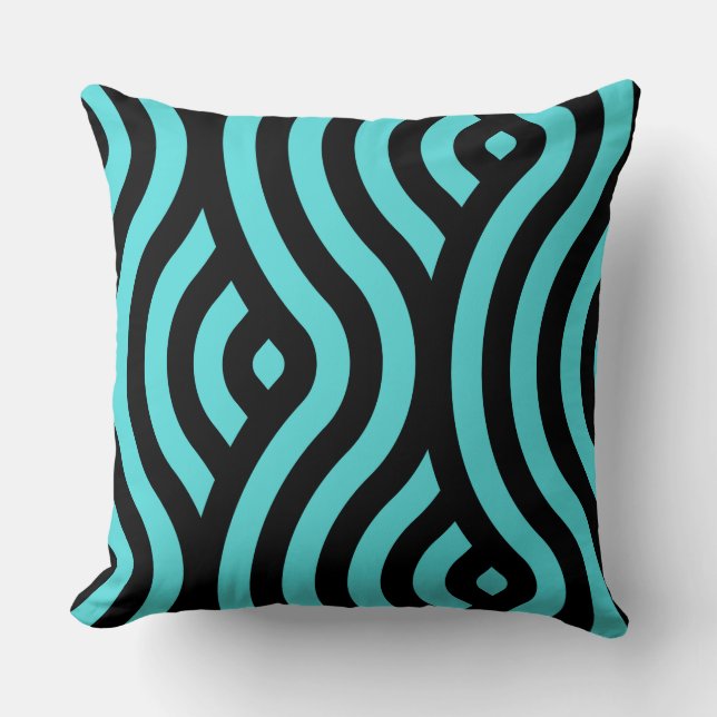 Coussin Motif d'onde Turquoise et Noir rayé (Recto)