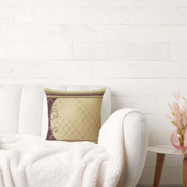 Coussin Motif d'or et Bourgogne (Canapé)