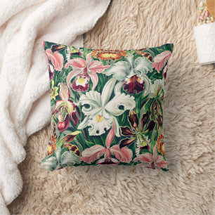 Coussin Motif d'orchidée blanche rose jaune