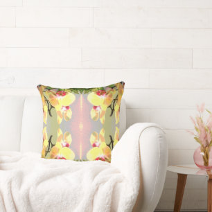 Coussin Motif d'orchidées jaunes