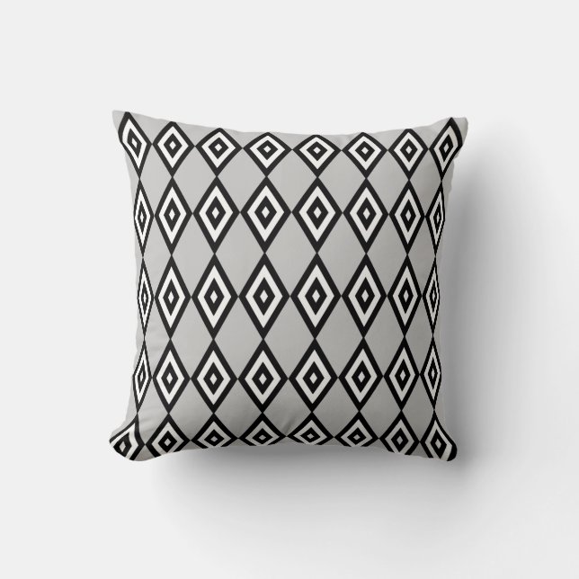 Coussin Motif double diamant noir et blanc sur gris clair (Recto)