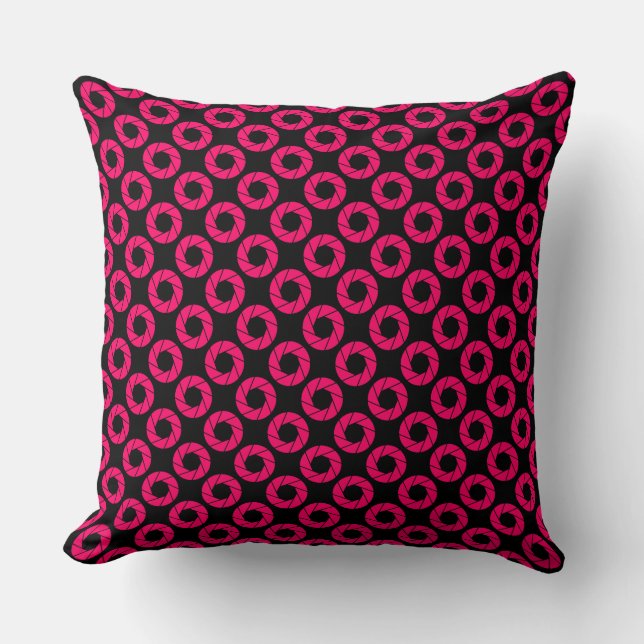 Coussin Motif d'ouverture - Rouge néon sur noir (Recto)