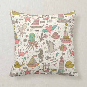 Coussin Motif drôle d'été avec des bateaux