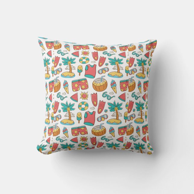 Coussin motif drôle vacances d'été plage (Recto)