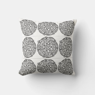 Coussin Motif du Cercle Mandala noir blanc
