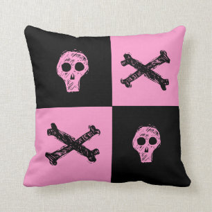 Coussin motif du tableau de contrôle rose et noir