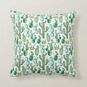 Coussin Motif d'usines de cactus d'aquarelle