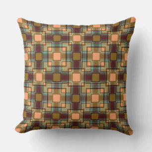 Coussin motif écossais géométrique beige Brown multicolor