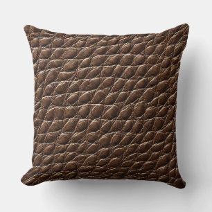 Coussin Motif effet cuir marron