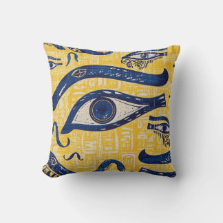 Coussin Motif égyptien jaune et bleu - Oeil de Horus