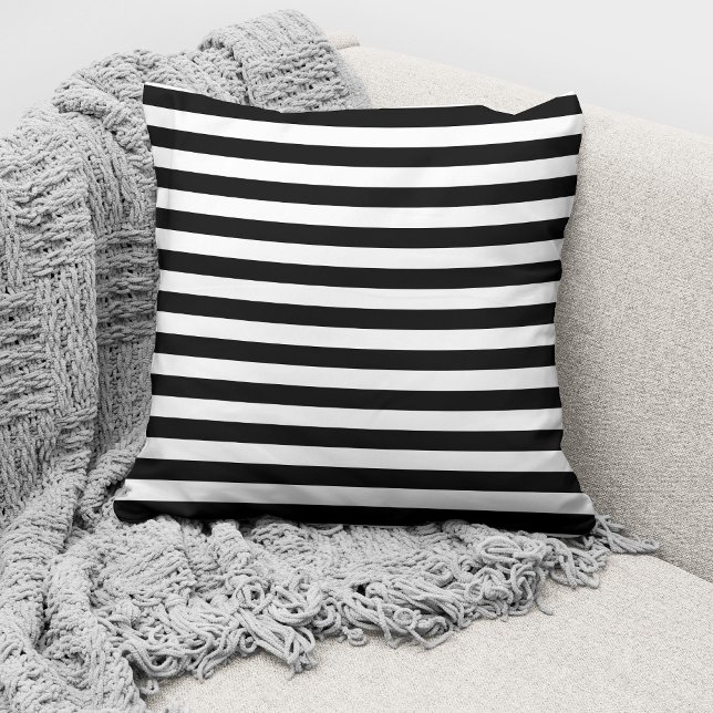 Coussin Motif élégant à rayures noires et blanches (Créateur téléchargé)