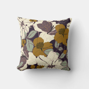 Coussin Motif élégant avec fleurs et feuilles. Vin floral