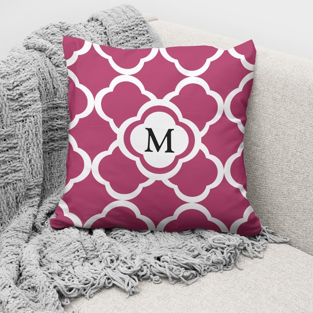 Coussin Motif élégant bordeaux monogrammé (Créateur téléchargé)