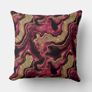 Coussin Motif élégant d'agate rouge et doré pailleté