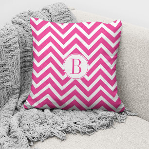 Coussin Motif élégant de chevron rose monogramme