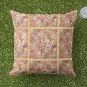 Coussin Motif élégant de feuille de jungle en or, rose et