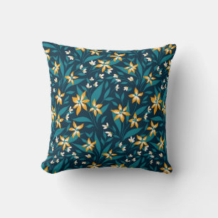 Coussin Motif élégant de fleurs jaunes sur fond de feuille