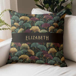 Coussin Motif élégant de Ginkgo Monogramme de nom Tons de