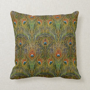 Coussin Motif élégant de plumes d'or de paon élégant