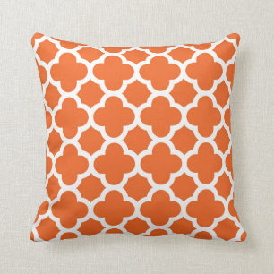 Coussin Motif élégant de Quatrefoil dans orange et blanc