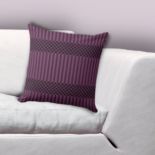 Coussin Motif élégant de rayures violettes et de chèques