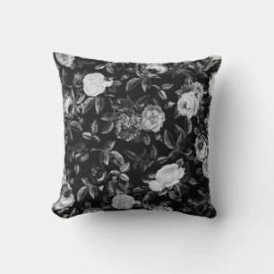 Coussin Motif élégant de roses vintage noir et blanc moder