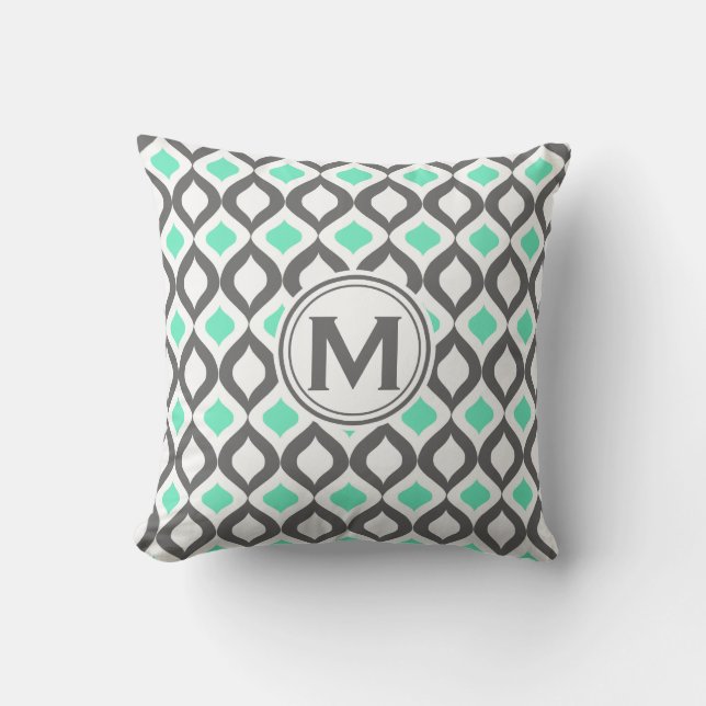 Coussin Motif élégant Grey et Mint Ogee (Recto)
