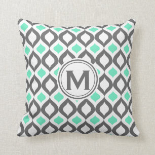 Coussin Motif élégant Grey et Mint Ogee