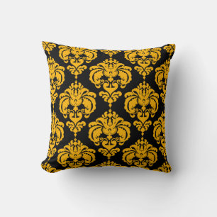 Coussin Motif élégant moderne chic damassé jaune et noir