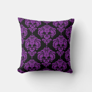 Coussin Motif élégant moderne chic damassé noir et violet