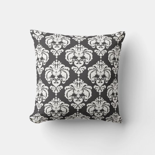 Coussin Motif élégant moderne damassé gris et blanc (Recto)