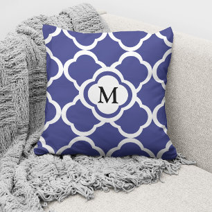 Coussin Motif élégant monogramme bleu marine