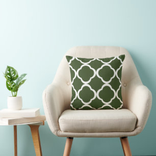 Coussin Motif élégant olive vert quatrefeuille