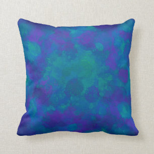 Coussin Motif élégant pourpre d'aquarelle de vert bleu