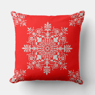 Coussin Motif élégant victorien rouge et blanc à tourbillo