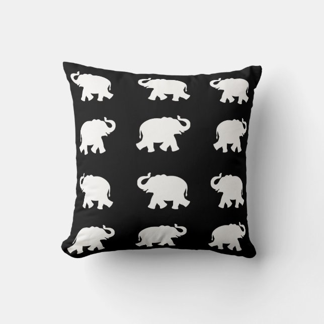 Coussin Motif éléphant blanc sur fond noir (Recto)