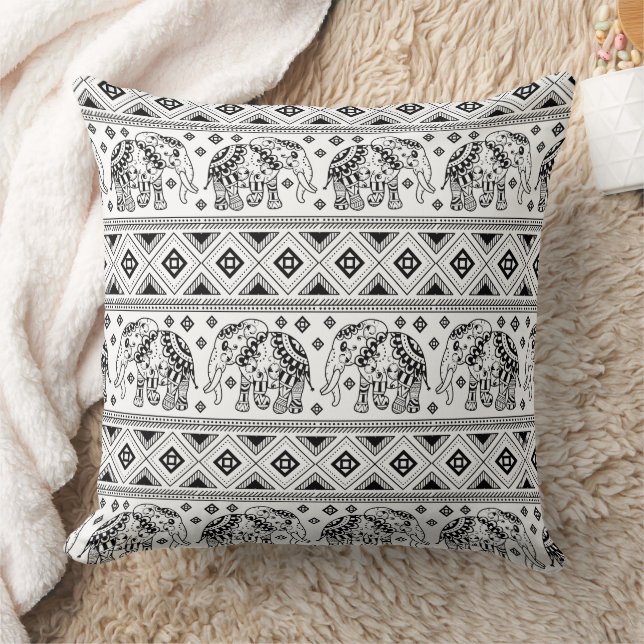 Coussin Motif éléphant noir et blanc bohème (Couverture)