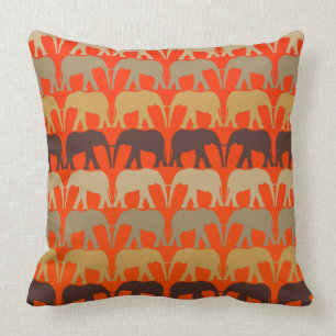 Coussin Motif Eléphant Sur Le Coucher De Soleil Orange