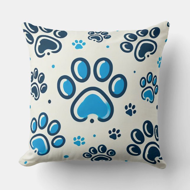 Coussin Motif Empreinte de Patte Bleue (Recto)