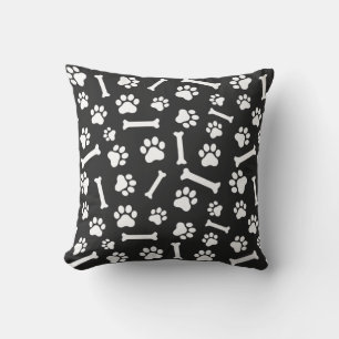 Coussin Motif Empreintes de Chien et Os - Noir et Blanc In