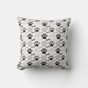 Coussin Motif Empreintes de Patte de Chien et Os